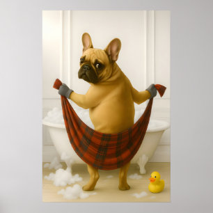 Grappige Franse Bulldog Badkamer Print, Frans Poster