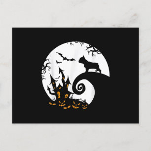 Grappige Franse Bulldog En Maan Halloween Kostuum Feestdagenkaart