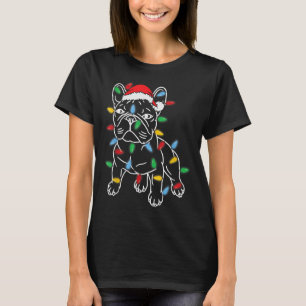 Grappige Franse Bulldog Hond Kerstmis Lichte Boom T-shirt