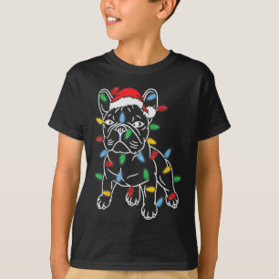 Grappige Franse Bulldog Hond Kerstmis Lichte Boom  T-shirt
