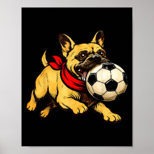 Grappige Franse Bulldog Hond Speelt Voetbal Spel D Poster