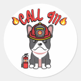 Grappige Franse Bulldog is een brandweerman Ronde Sticker