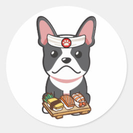 Grappige franse bulldog is een sushi chef ronde sticker