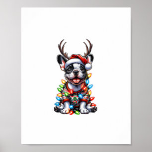 Grappige Franse Bulldog Kerst Licht Santa Hoed Ren Poster