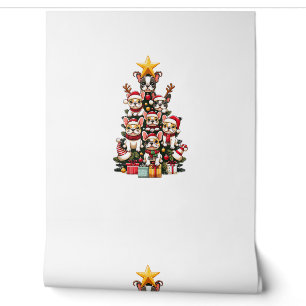 Grappige Franse Bulldog Kerstboom Santa Hat Sneeuw Behang