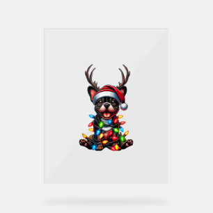 Grappige Franse Bulldog Kerstlicht Santa Hat Rei Acryl Bord