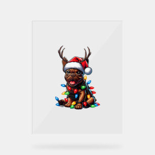 Grappige Franse Bulldog Kerstlicht Santa Hat Rei Acryl Bord