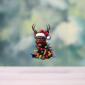 Grappige Franse Bulldog Kerstlicht Santa Hat Rei Acryl Bord (Neutraal)