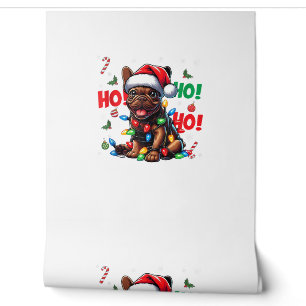 Grappige Franse Bulldog Kerstman Hoed Lichtjes HO Behang