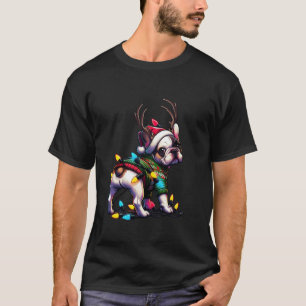 Grappige Franse Bulldog Kerstmis Santa Hat Light R T-shirt