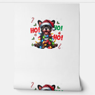 Grappige Franse Bulldog Kerstmis Santa Hat Lights  Behang