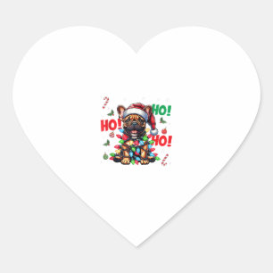 Grappige Franse Bulldog Kerstmis Santa Hat Lights Hart Sticker