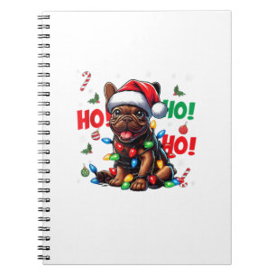 Grappige Franse Bulldog Kerstmis Santa Hat Lights Notitieboek