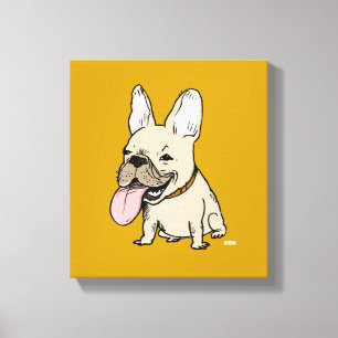Grappige Franse Bulldog met Grote Tong Uitgestoken Canvas Afdruk
