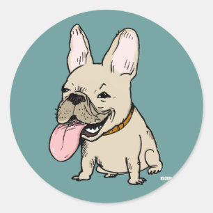 Grappige Franse Bulldog met Grote Tong Uitgestoken Ronde Sticker