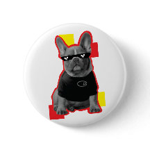 Grappige Franse Bulldog Met Pixel Zonnescherm Knop