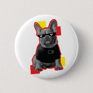 Grappige Franse Bulldog Met Pixel Zonnescherm Knop Ronde Button 5,7 Cm