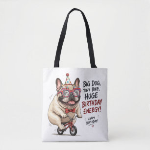 Grappige Franse Bulldog Verjaardagsfietsfeestje Draagtas
