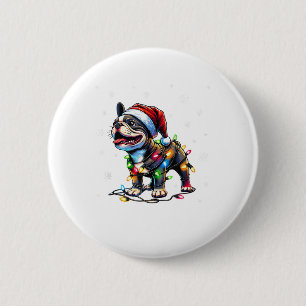 Grappige Franse Bulldogs Kerstmis Santa Hat Lights Ronde Button 5,7 Cm