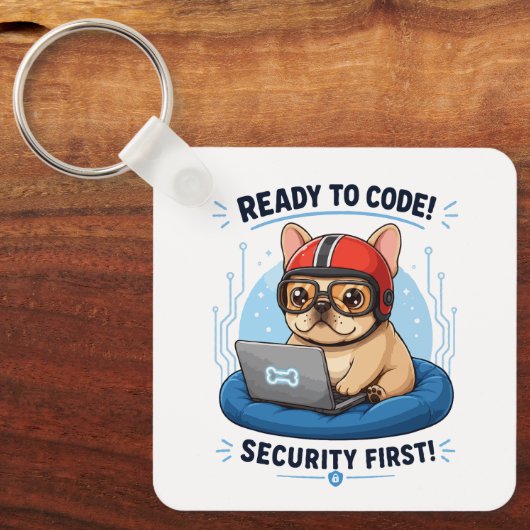 Grappige Franse Coder Cybersecurity Hond Sticker Sleutelhanger (Voorkant)
