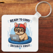 Grappige Franse Coder Cybersecurity Hond Sticker Sleutelhanger (Achterkant)