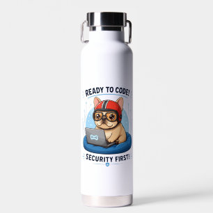 Grappige Franse Coder Cybersecurity Hond Sticker Waterfles