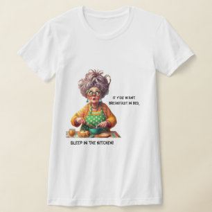Grappige Frazzled Old Lady Pannenkoek-Makende Cart T-shirt