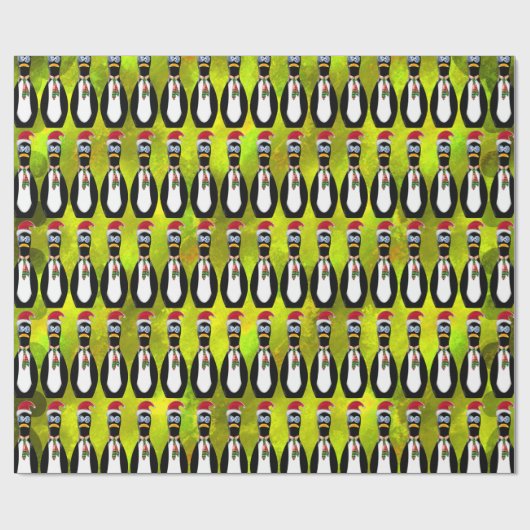 Grappige Frazzled Santa Penguin op Chartreuse v2 Cadeaupapier (Vlak)