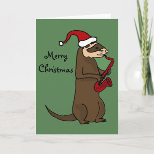 Grappige fret spelen saxofoon kerstkunst feestdagen kaart