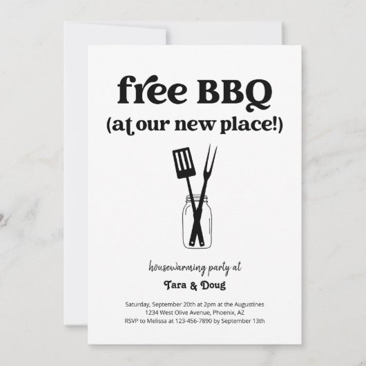 Grappige Fun Gratis BBQ Housewarming Party Uitnodi Kaart (Voorkant)