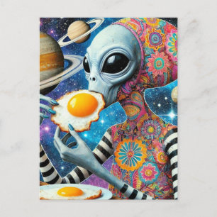 Grappige Funky Alien Eten Gebakken Eieren Briefkaart