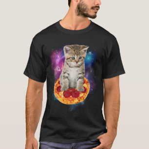 Grappige Galaxy Cat in de ruimte - Kat rijden Pizz T-shirt