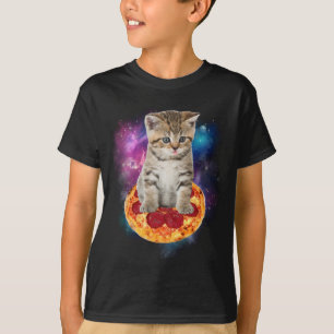 Grappige Galaxy Cat in de ruimte - Kat rijden Pizz T-shirt