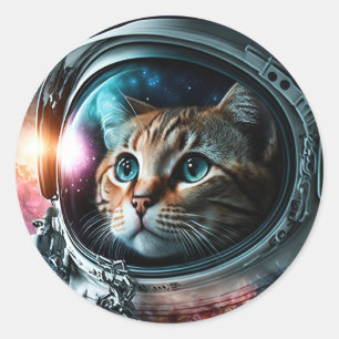 Grappige Galaxy Ruimte Kat Astronaut Verjaardagsfe Ronde Sticker