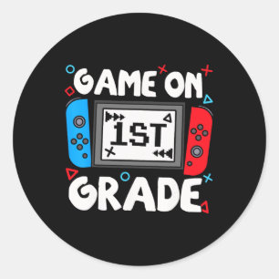 Grappige Gamer Game On 1e Leerjaar Ck Terug naar S Ronde Sticker