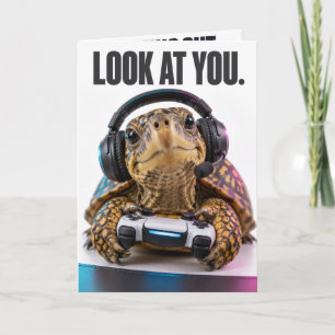 Grappige gamer schildpad verjaardagskaart Uit de Kaart