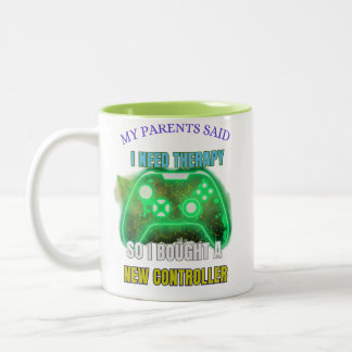 Grappige gamertherapiequote-controller koffiemok tweekleurige koffiemok