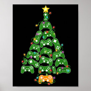 Grappige Gaming Controller Kerstboom Lights Xmas Poster