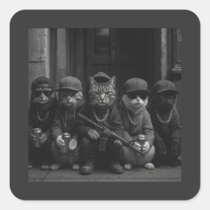 Grappige Gangsterkatten Straatontwerp Vierkante Sticker
