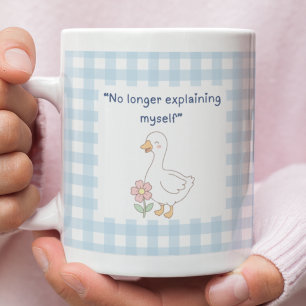 Grappige Gans met Blauwe Gingham Charme Koffiemok