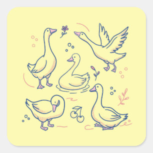 Grappige Gans Patroon Vierkante Sticker