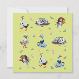 Grappige Ganzen Patroon – Whimsical Gans Print Kaart