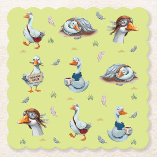 Grappige Ganzen Patroon – Whimsical Gans Print Kartonnen Onderzetters