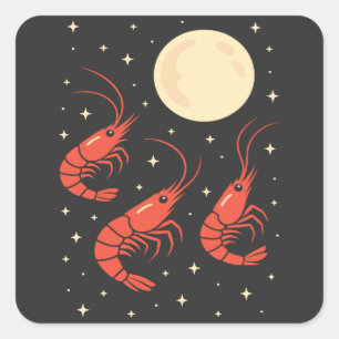 Grappige Garnaal Huilt naar de Maan Garnalenliefhe Vierkante Sticker