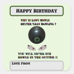 Grappige gazon kommen versus bowlen, verjaardag vierkante sticker
