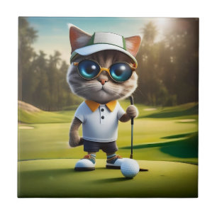 Grappige geanimeerde kat golfspeler, tegeltje