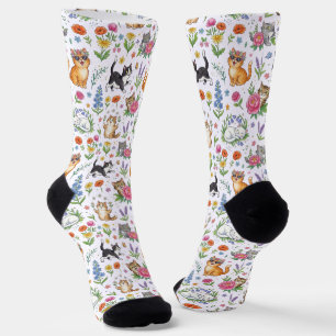 Grappige gebloemde katten gemêleerde sokken met ef