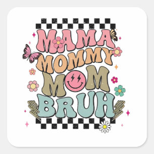 Grappige geblokte mama bloeit Moederdag Schattigee Vierkante Sticker