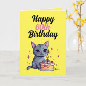 Grappige Geel en Zwarte Kat Man 60e Verjaardag Kaart (Gele Bloem)
