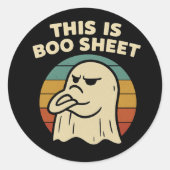 Grappige geest "Dit is Boo Sheet" Retro Halloween Ronde Sticker (Voorkant)